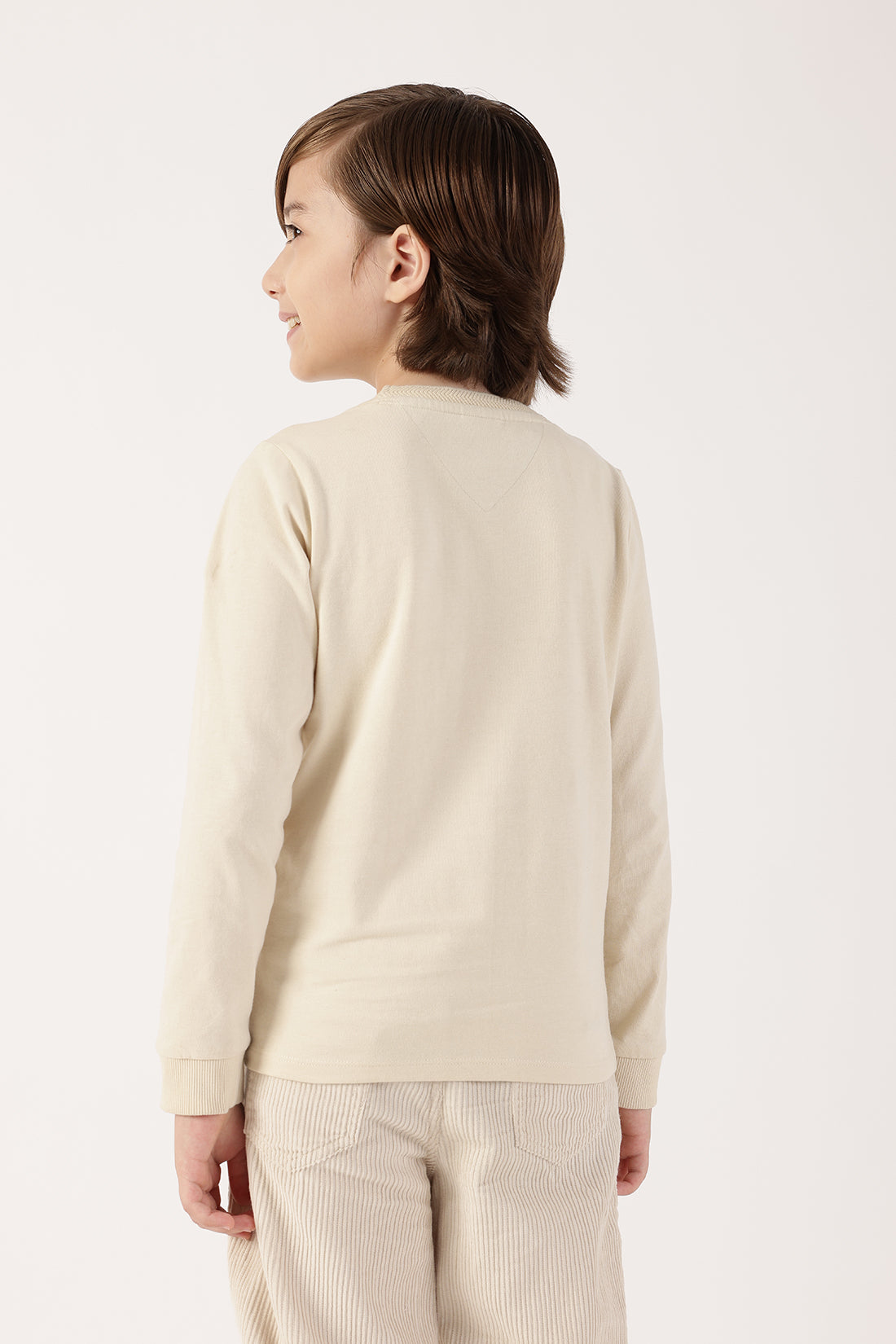 Boys Off White Round Neck Cotton T-Shirt