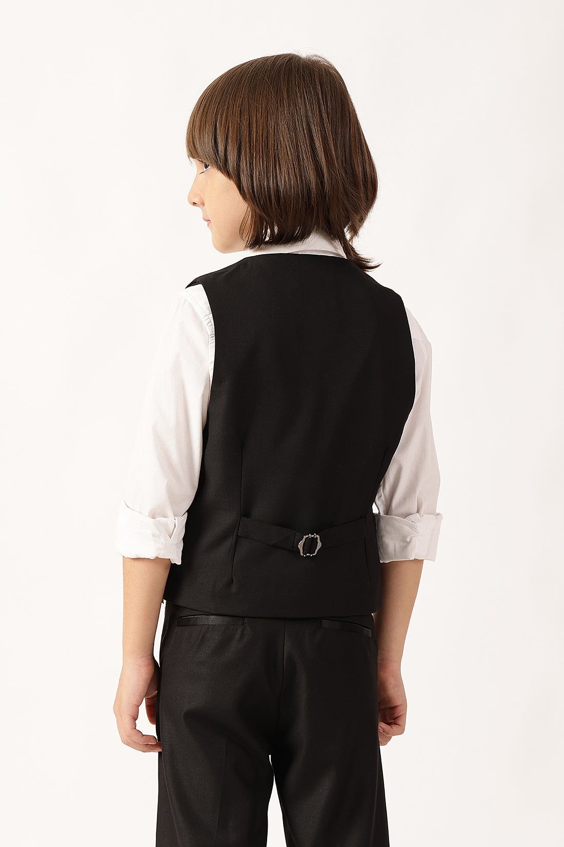 Boys Black Sleeveless V-Neck Button Waistcoat