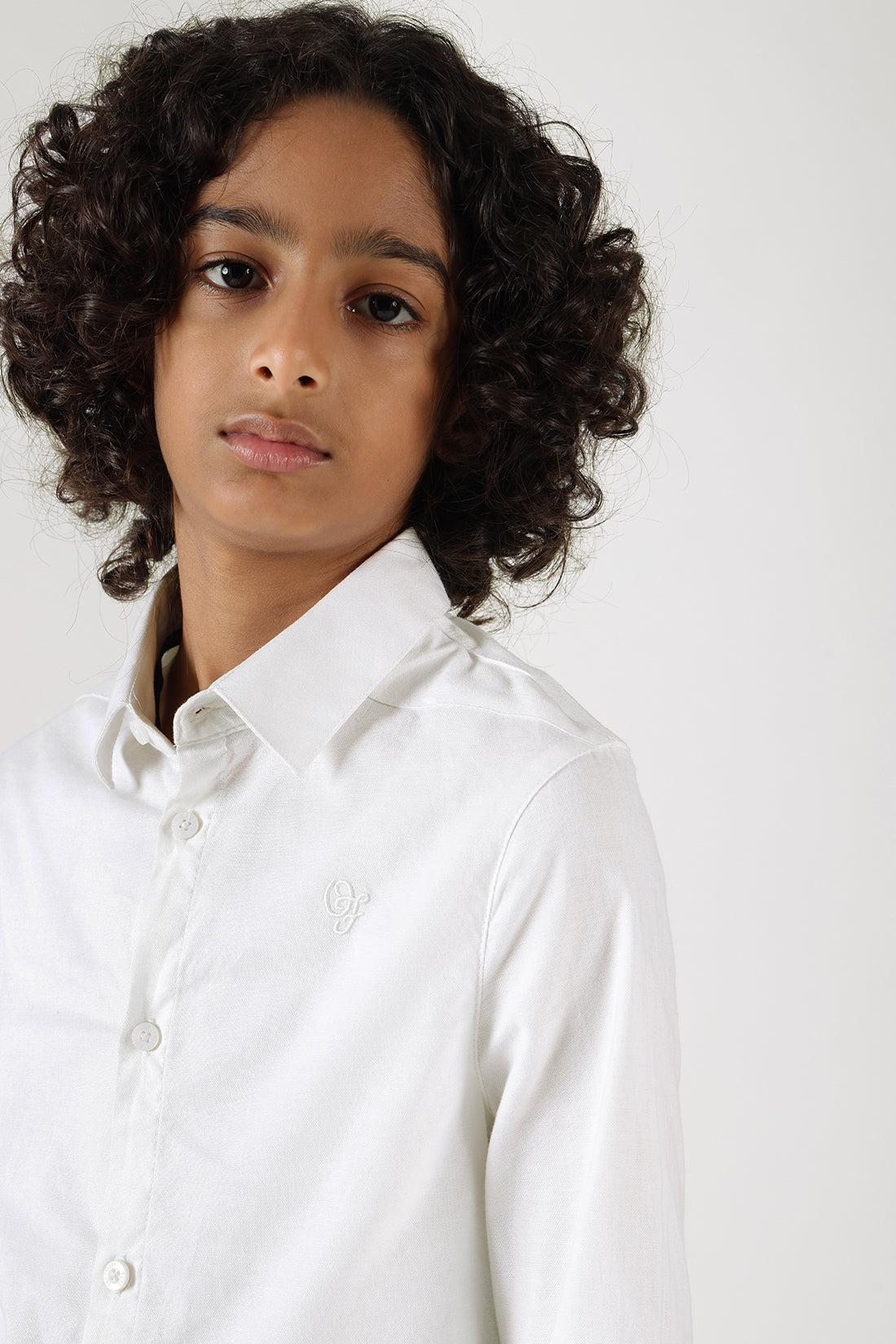 Boys White Regular fit Full sleeve Solid Shirt By One Friday