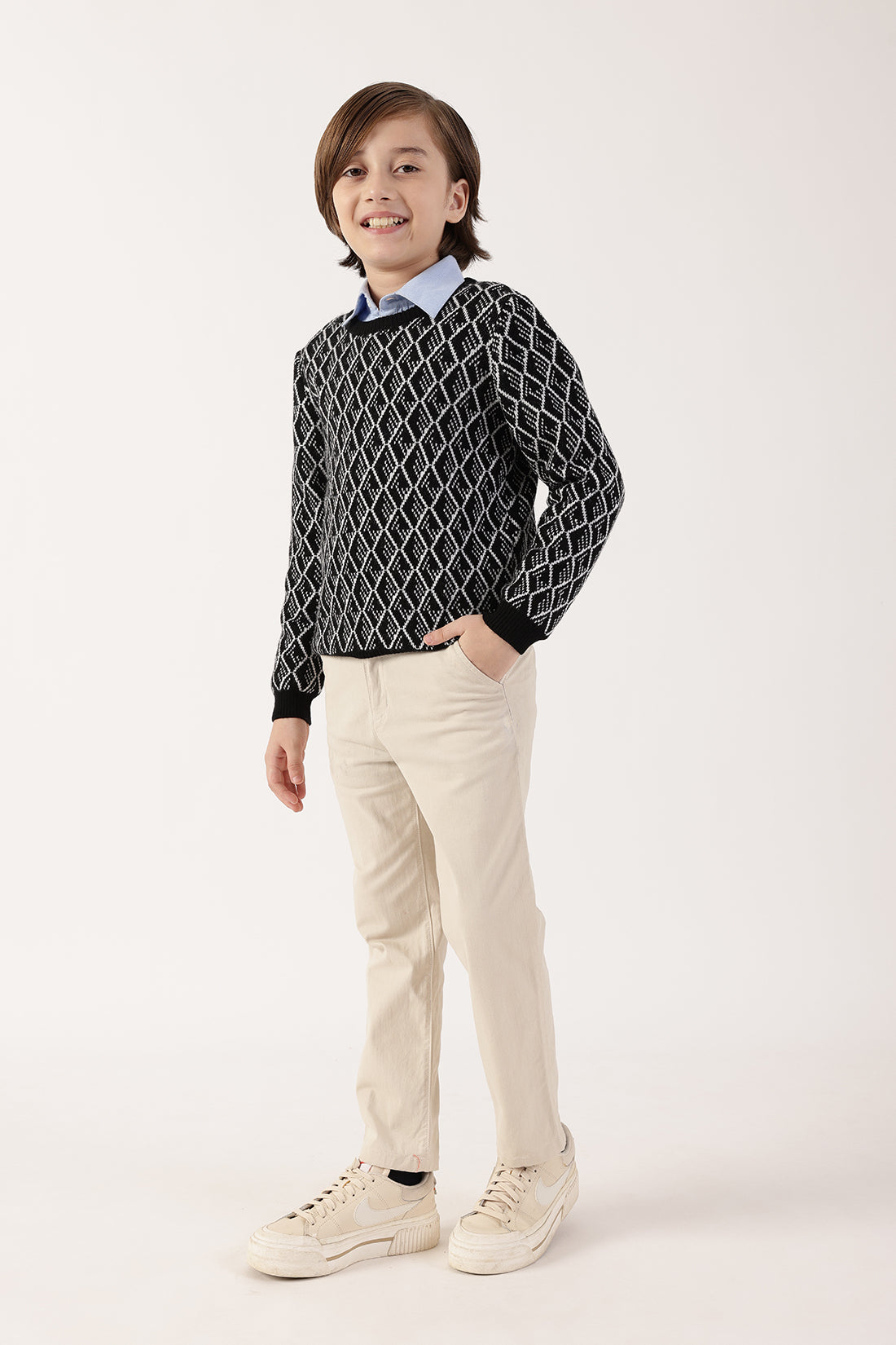 Boys Beige Solid Stretch Woven Trousers