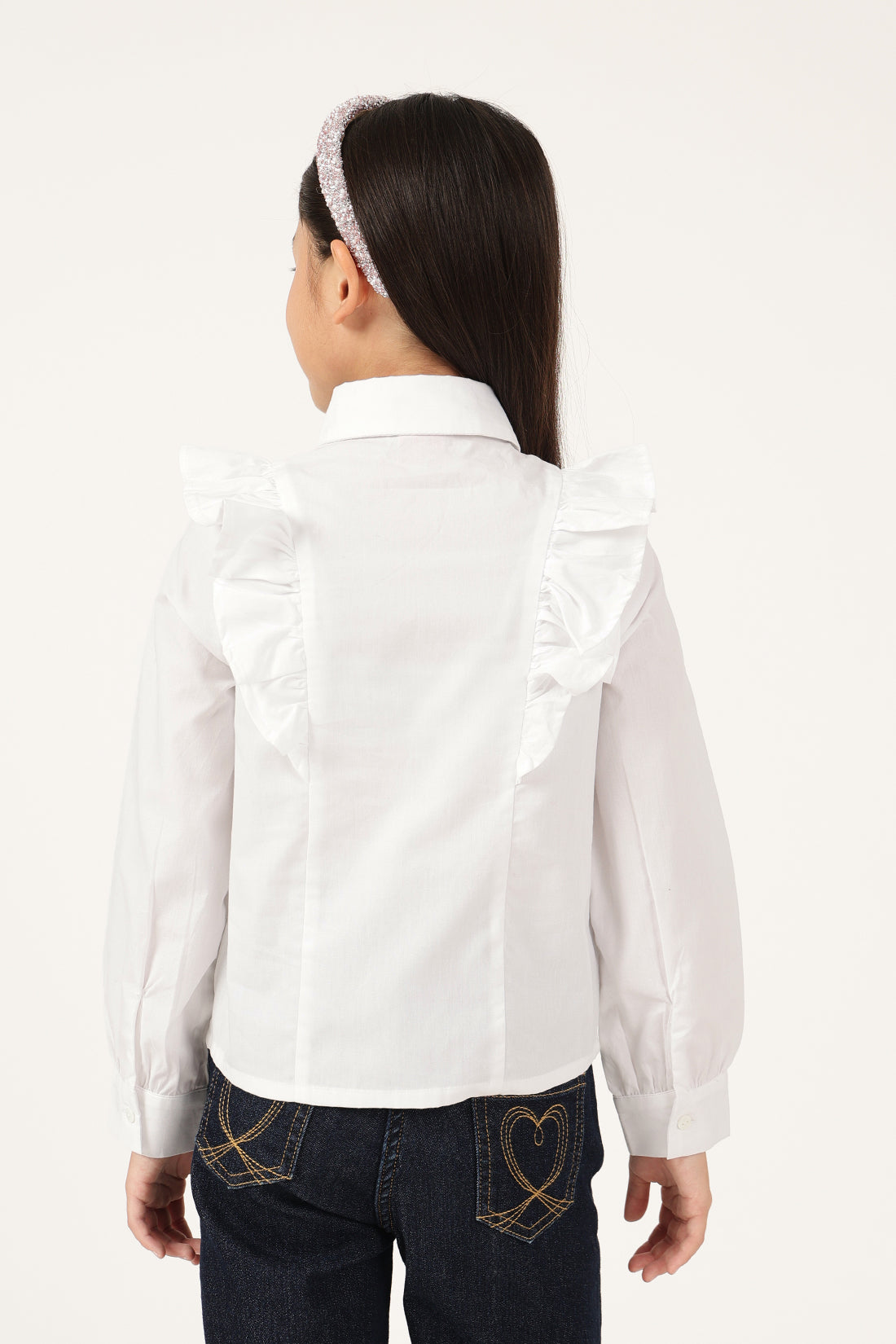 Girls Off White Shirt Collar Cap Sleeve Top