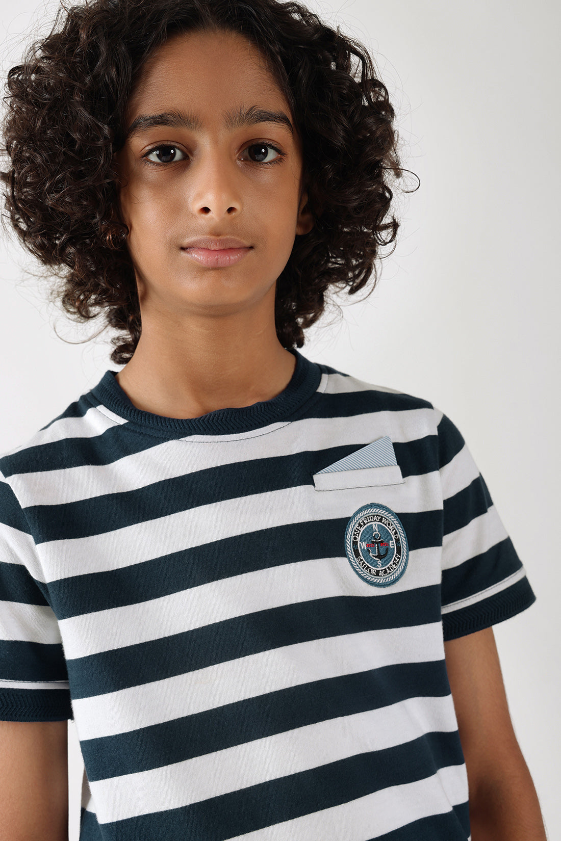 Boys Blue Regular Fit Short Sleeve Striped T-Shirt by One Friday