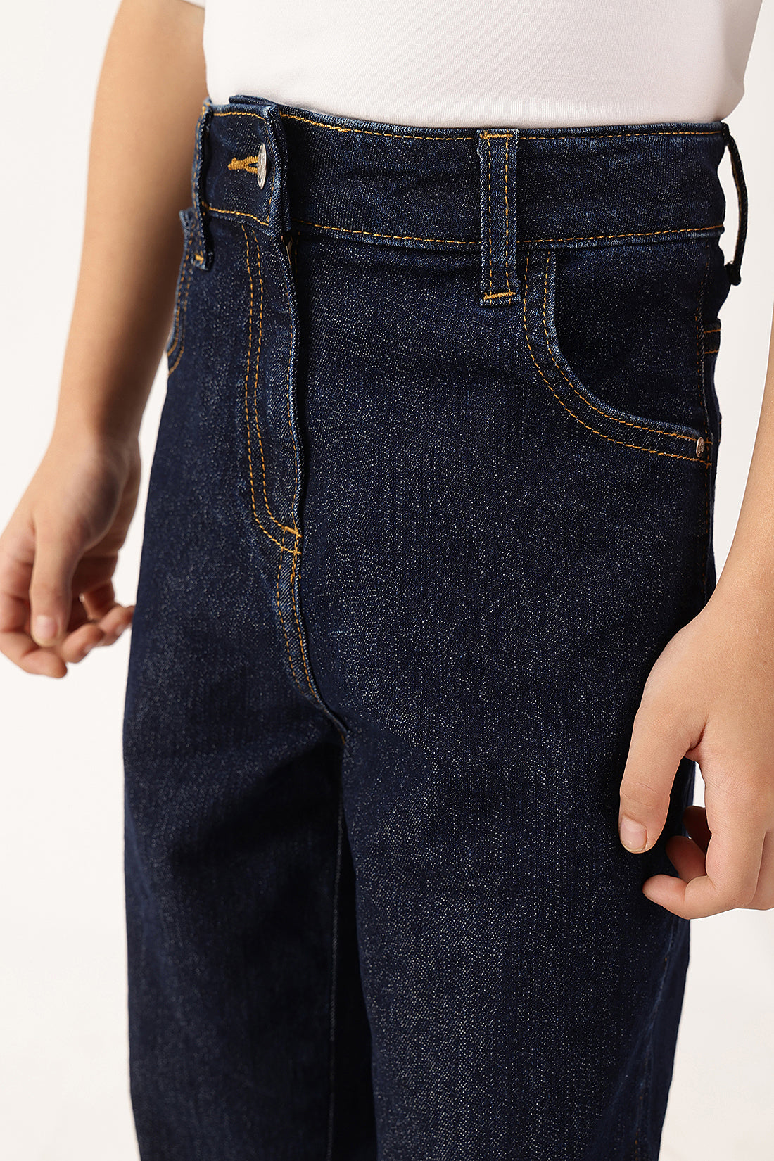 Girls Blue Stretch Denim Buttoned Jeans