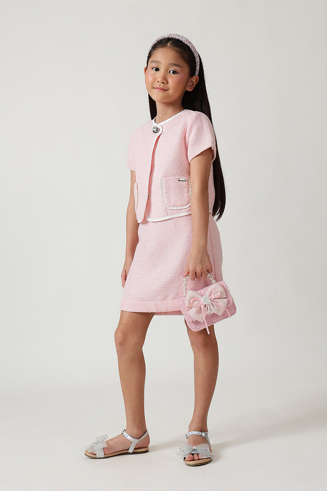 Girls Pink Regular Fit Textured Skirt by One Friday