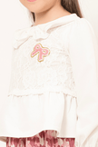 One Friday Varsity Chic Off-White Top with Playful Pink Bow Detail for Girls