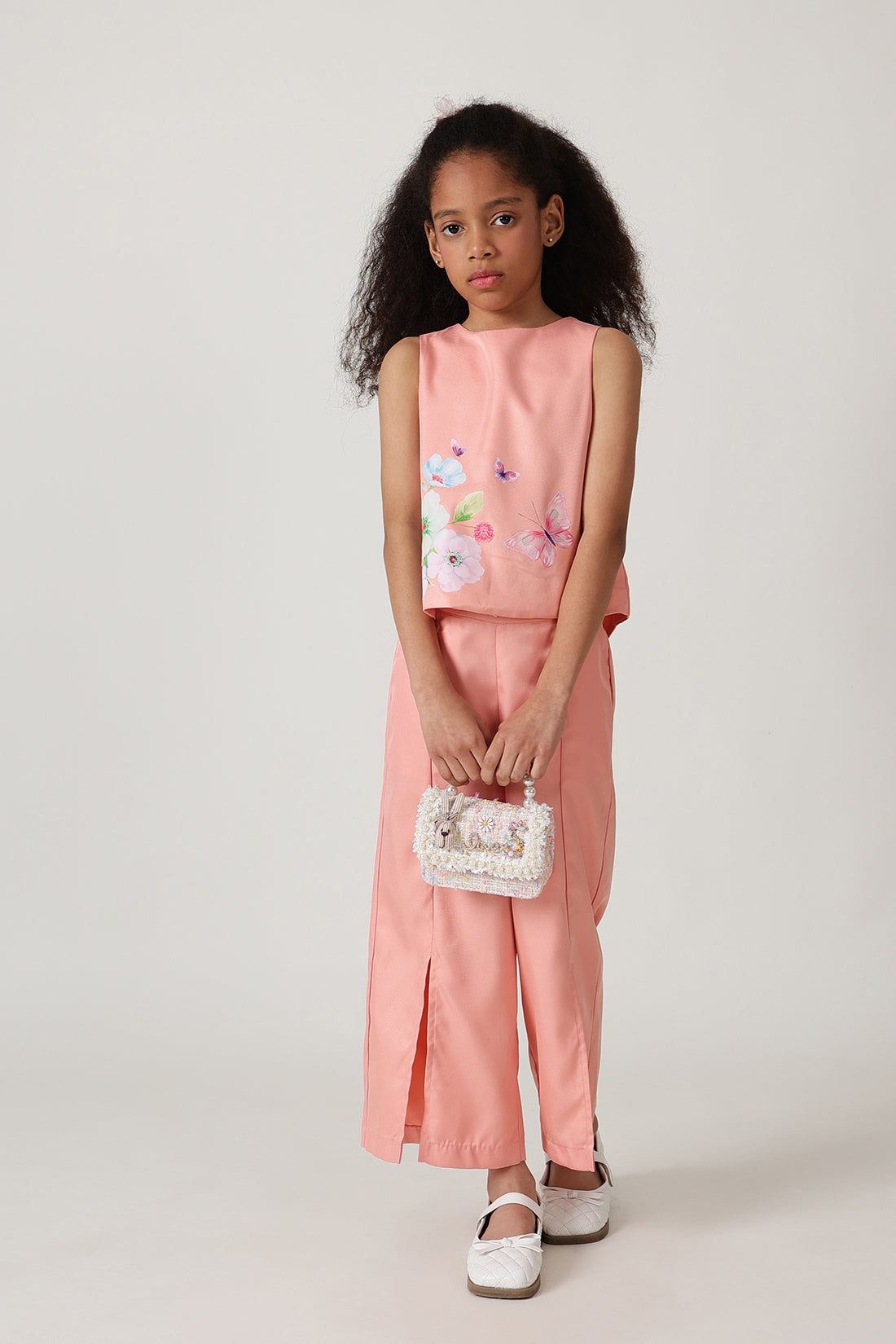 Girls Peach Flared Solid Trouser by One Friday