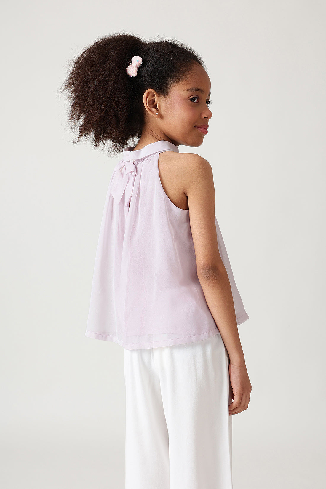 Girls Lavender Flared Sleeveless Fairy Print Top by One Friday