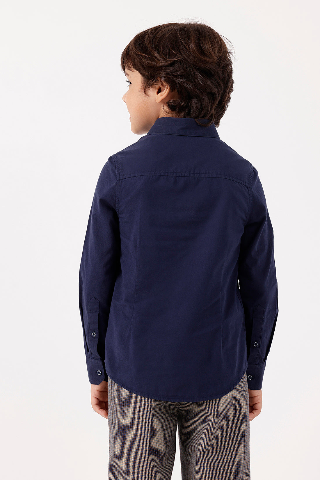 Boys Navy Blue Cotton Blend Stylish Shirt
