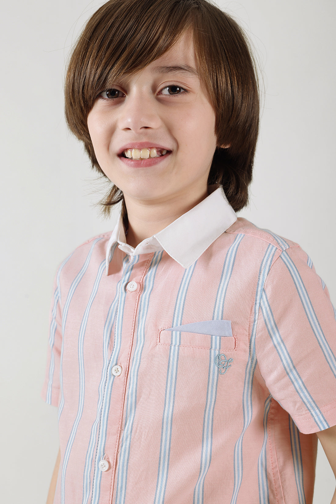 Boys Pink Regular Fit Short Sleeve Striped Shirt by One Friday