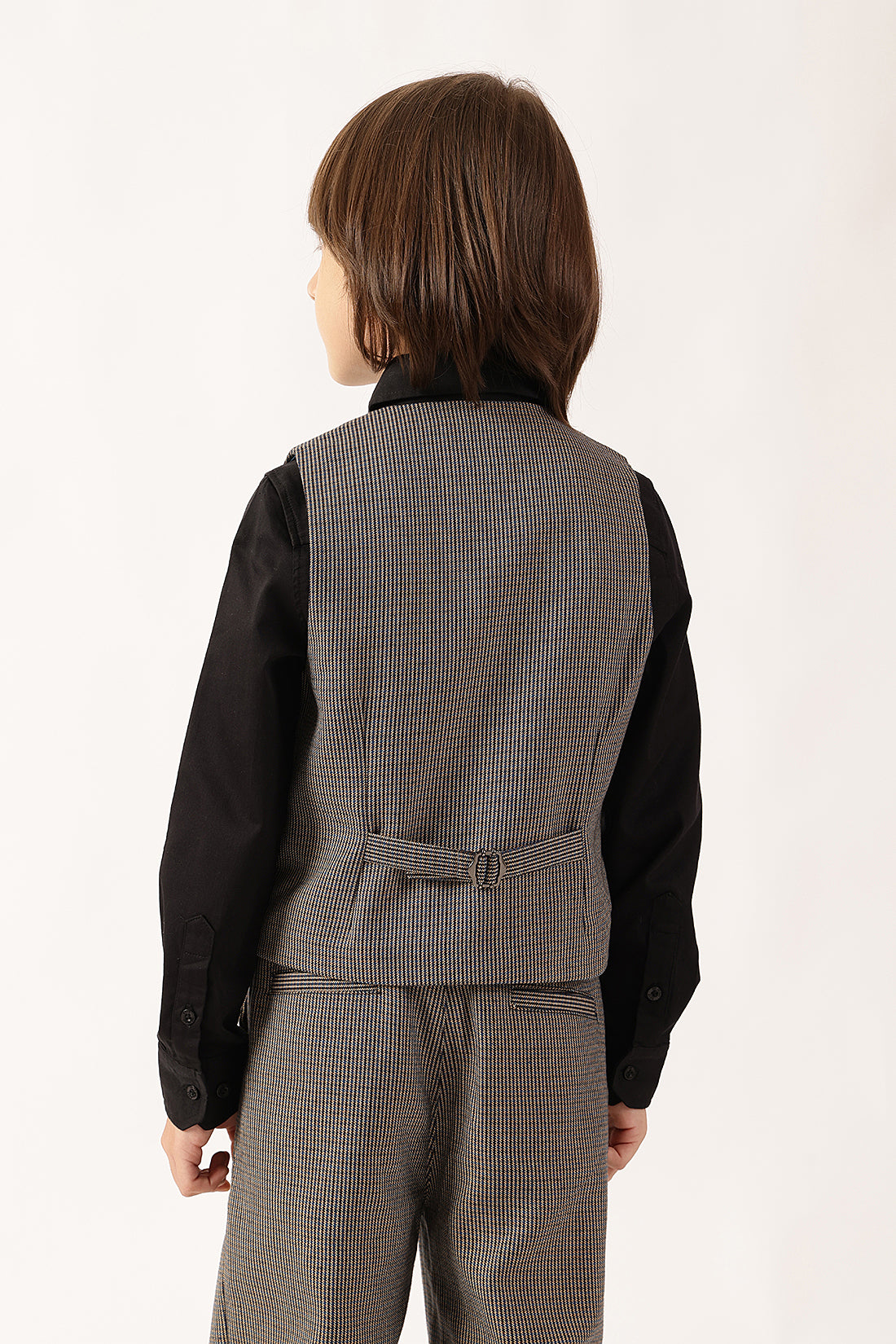 Boys Multi Checked Sleeveless V-Neck Waistcoat