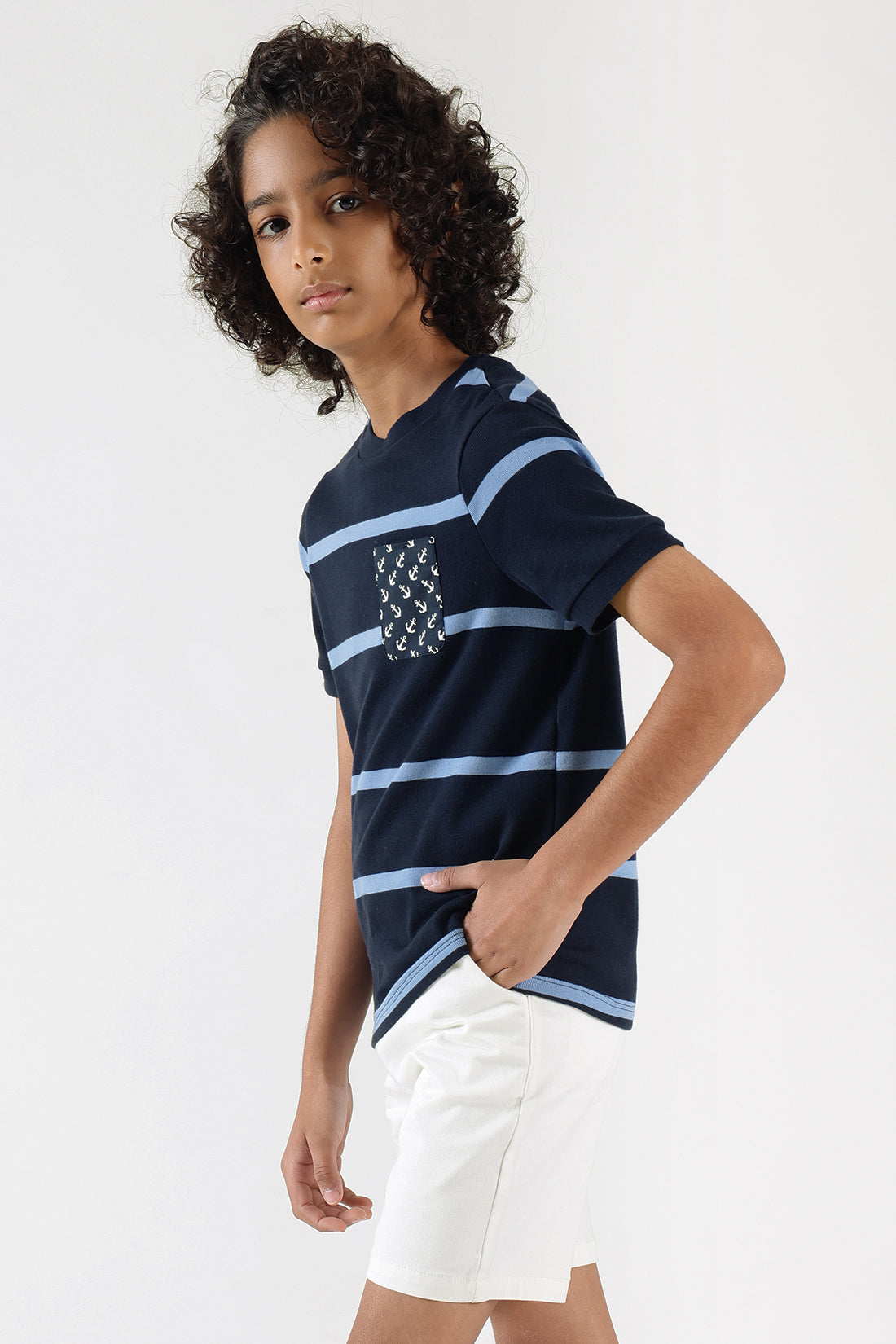 Boys Navy & Light Blue Stripe T-Shirt