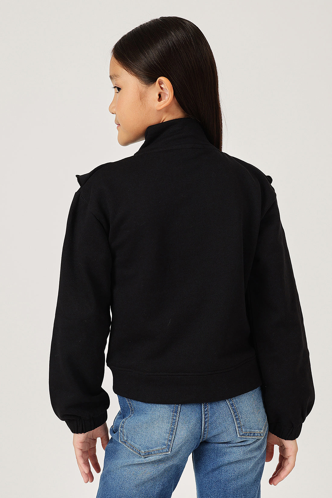 Girls Black Zip Turtle Neck Sweatshirt