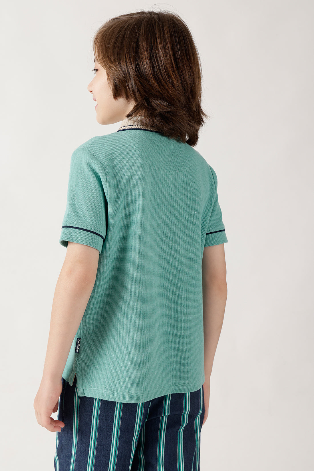 Boys Green Regular Fitted Half Sleeve Textured T-Shirts By One Friday