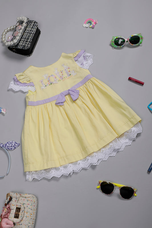 Baby Girls Yellow Printed 100% Cotton Dress