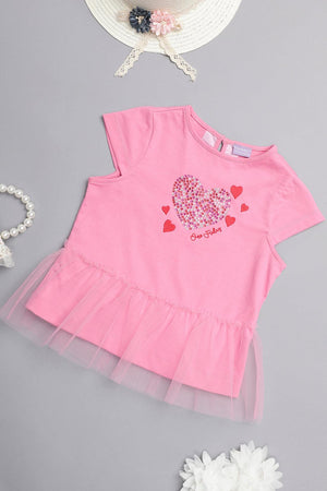 One Friday Kids Girls Pink Solid Cotton Top
