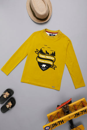 One Friday Kids Boys Yellow Round Neck Collar T-shirt
