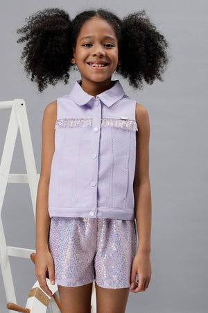 One Friday Kids Girls Lilac Polyester Shirt Collar Top