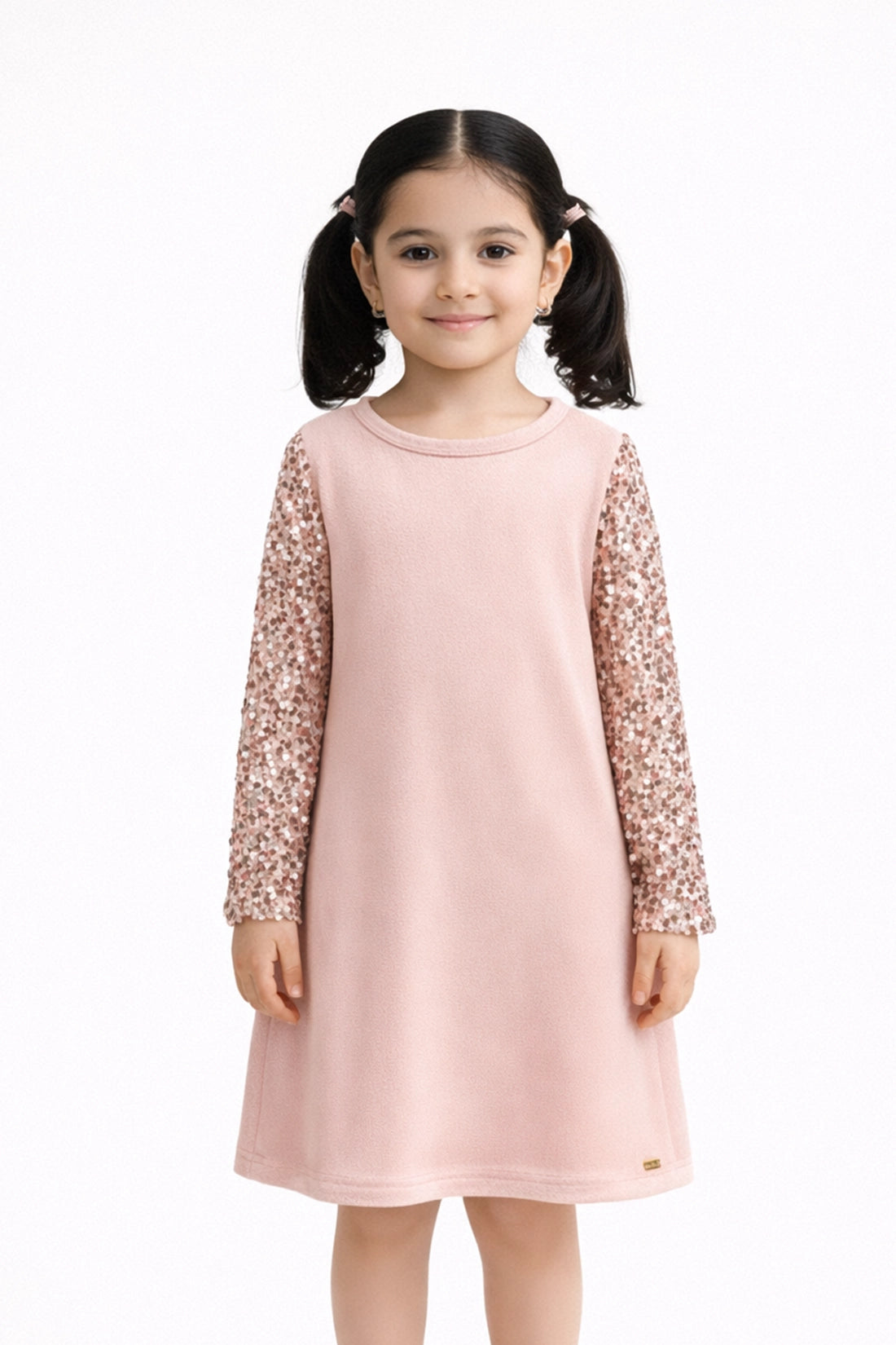 Girls Pink Solid Day Dress