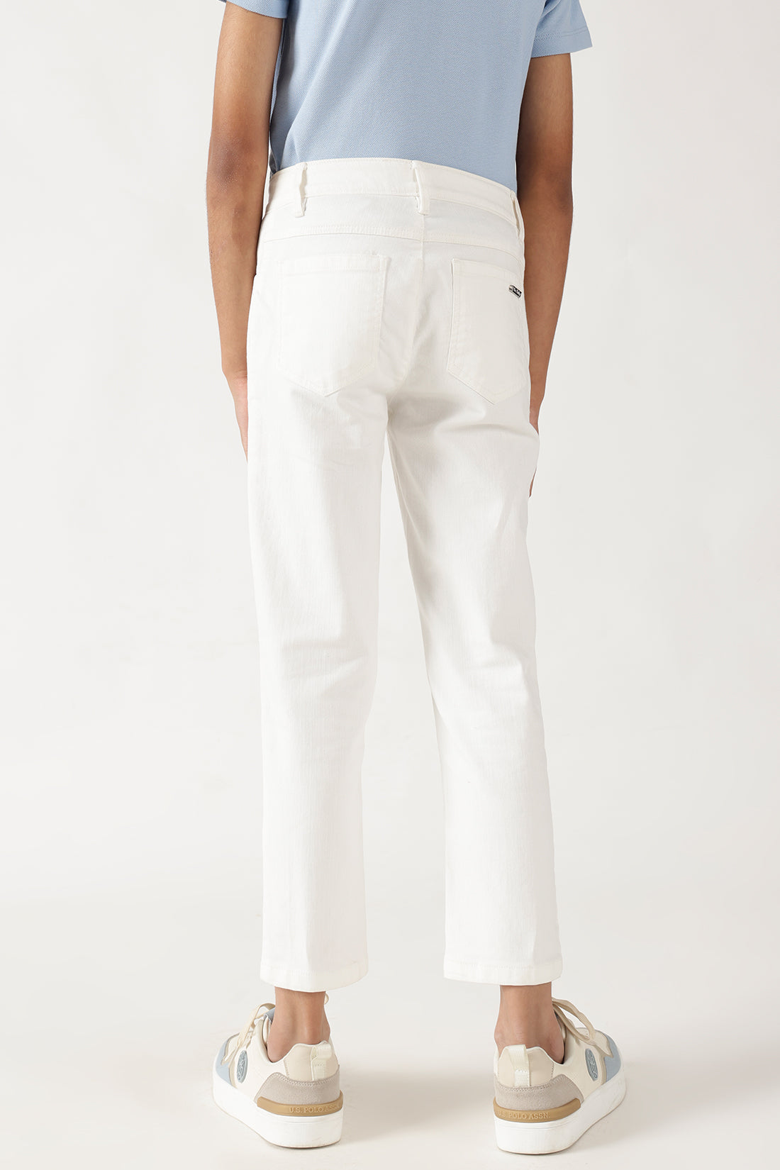 Boys Off White Regular Fit Solid Trousers by One Friday