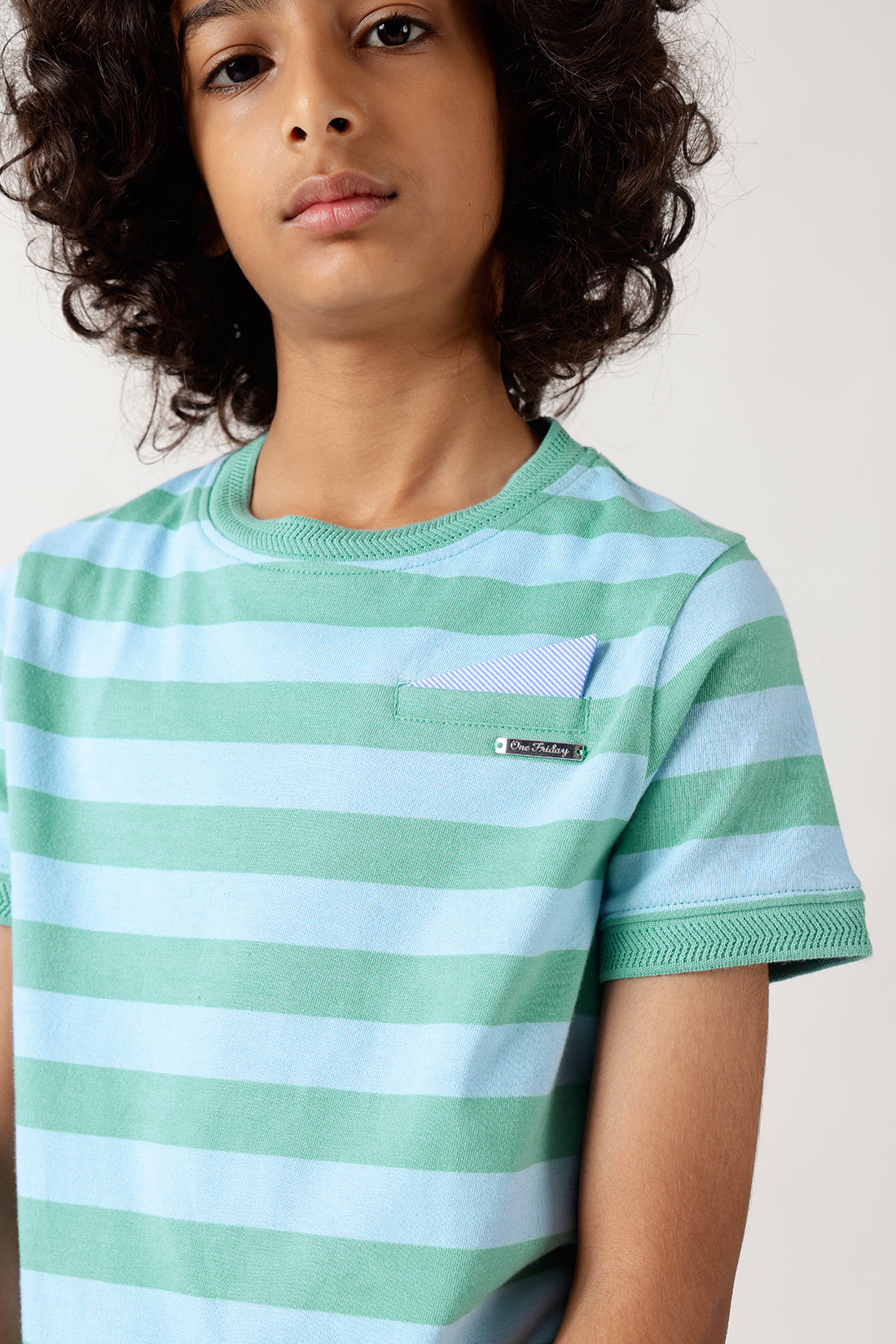 Boys Multi-Colored Regular Fit Half Sleeve Striped T-Shirt by One Friday