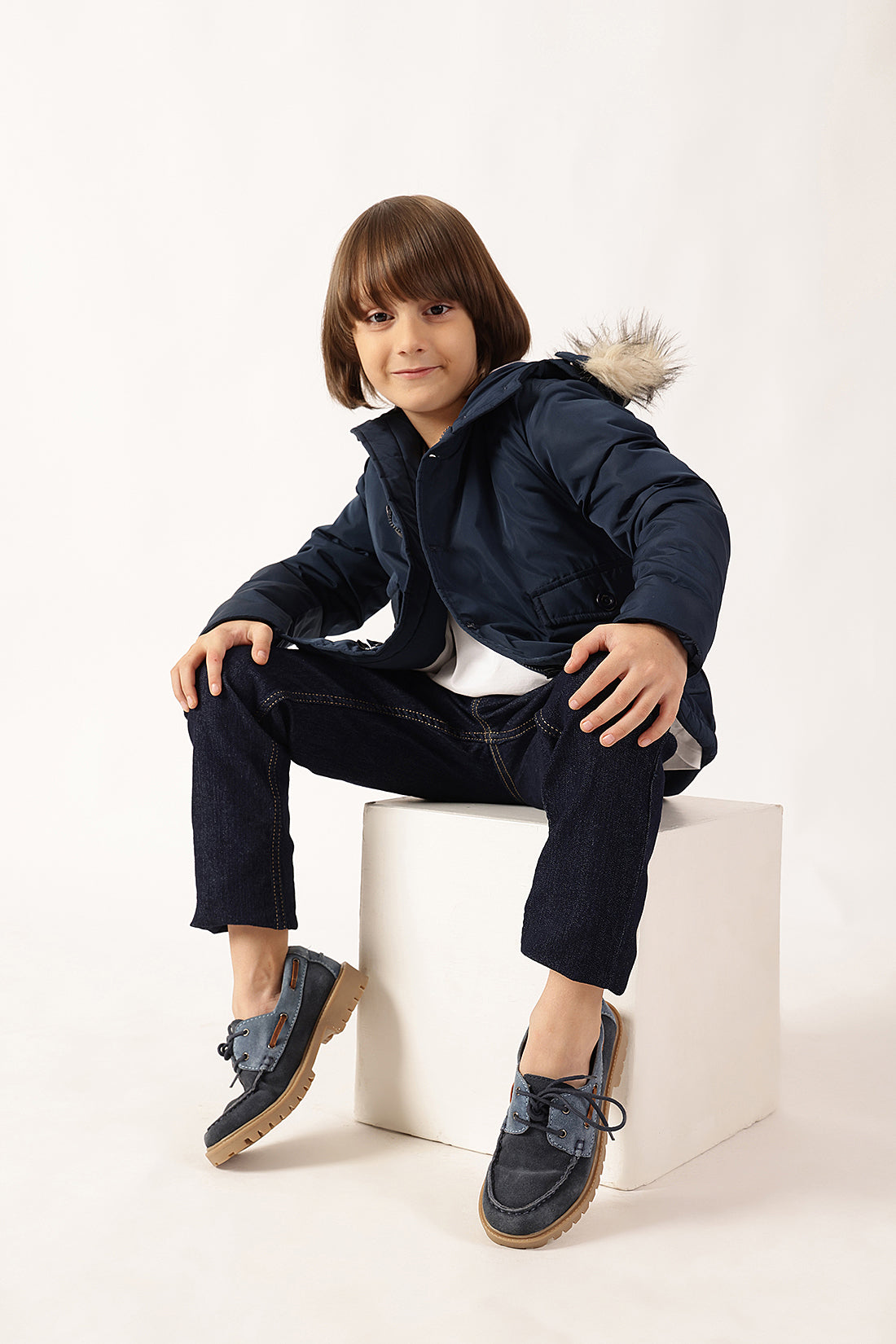 Unisex Navy Blue Solid Hooded Polyester Woven Jacket with Buttons | One Friday