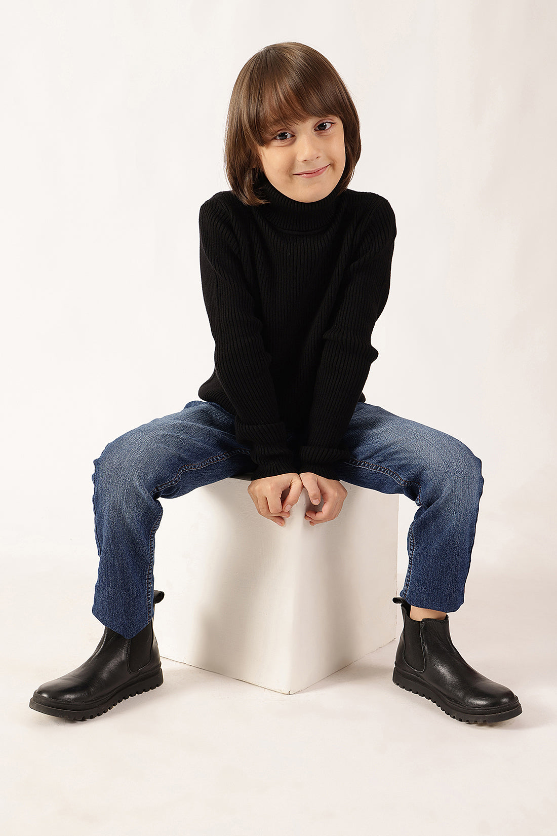 Boys Black Turtle Neck Jumper