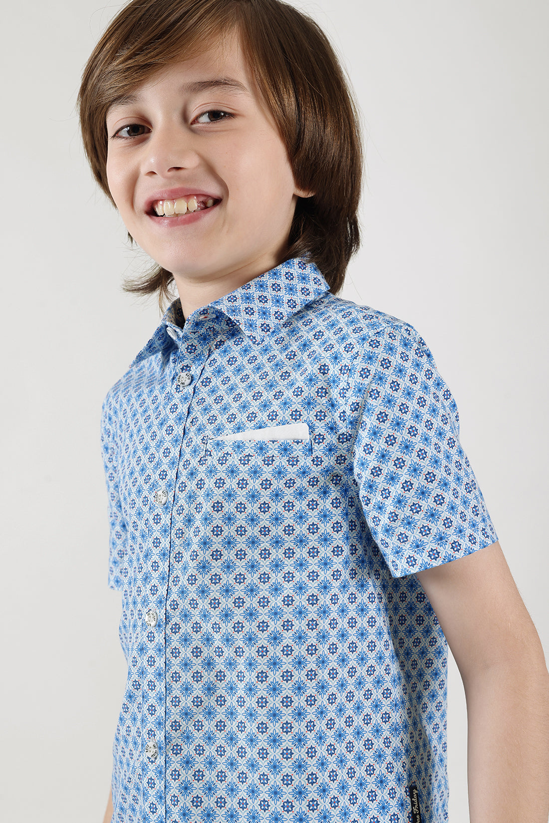 Boys Blue Regular Fit Short Sleeve Printed Shirt by One Friday