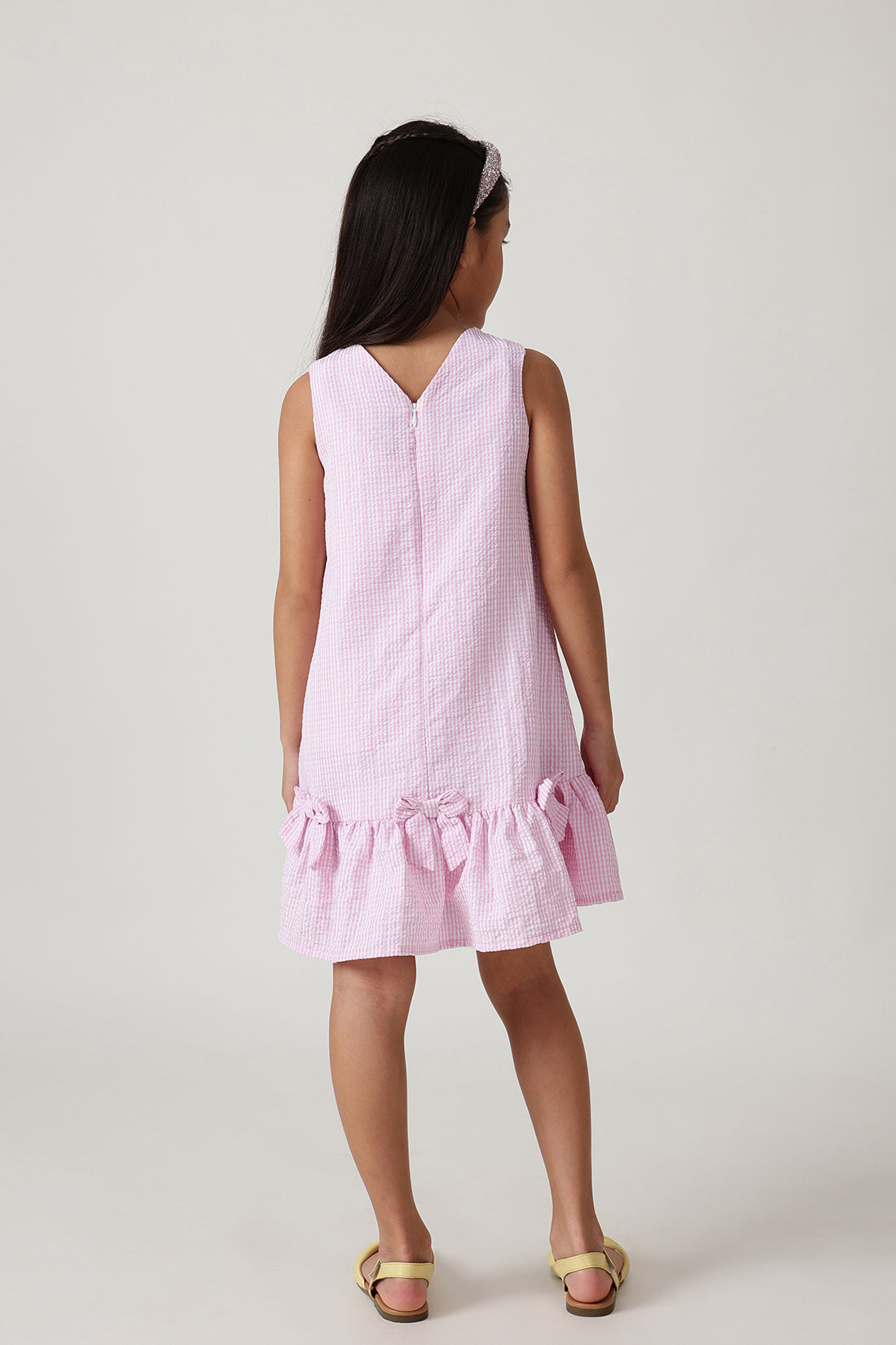 Girls Pink A-Line Sleeveless Textured Dress by One Friday