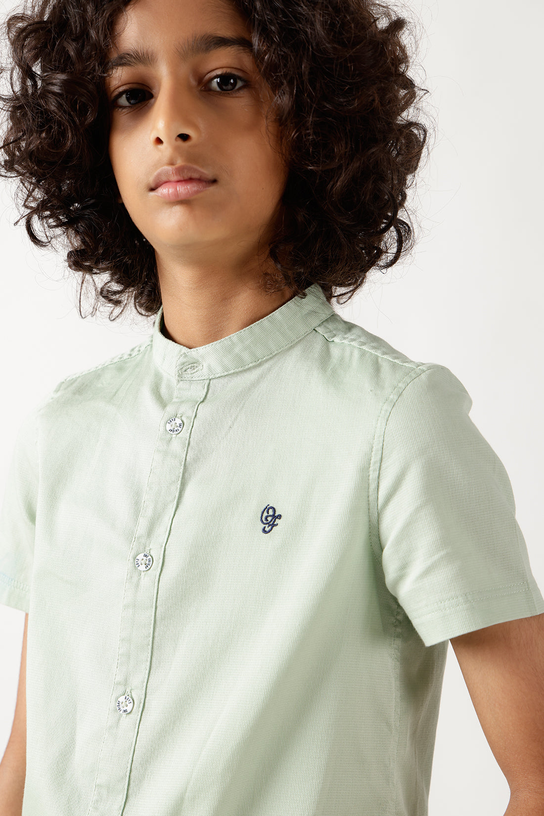 Boys Mint Green Half Sleeve Solid Shirt by One Friday