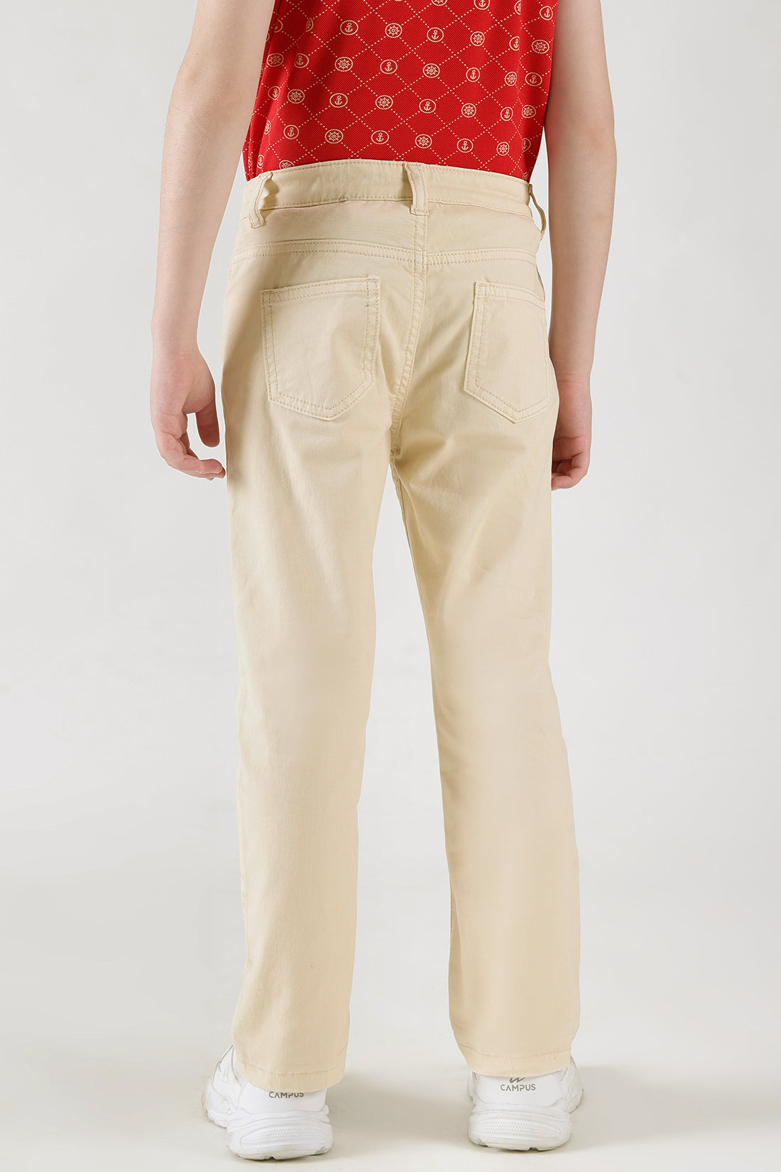 Boys Beige Regular Fit Solid Trouser by One Friday