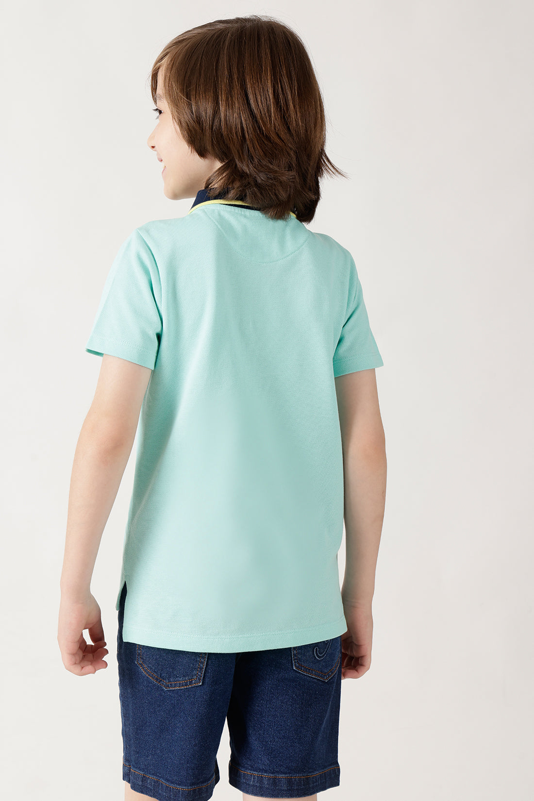 Boys Aqua Blue Half Sleeve Solid T-Shirt by One Friday