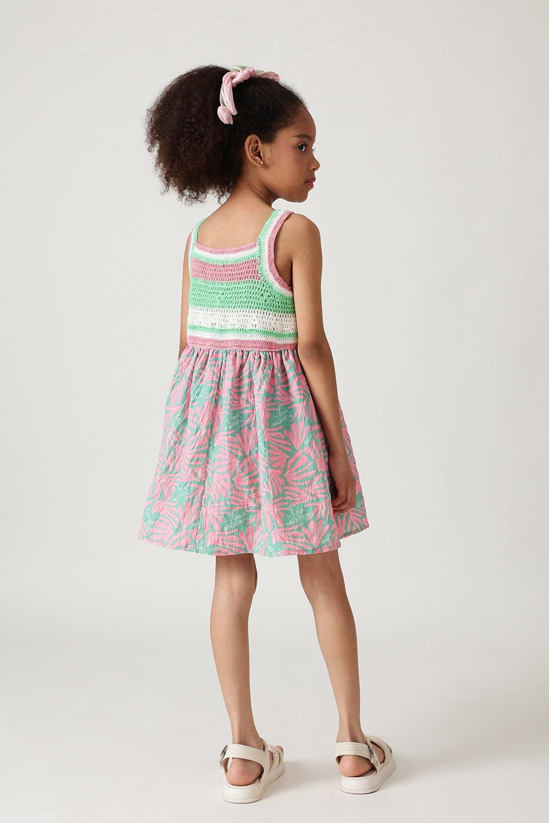 Girls Multicolor Sleeveless Fit & Flare Printed Dress By One Friday