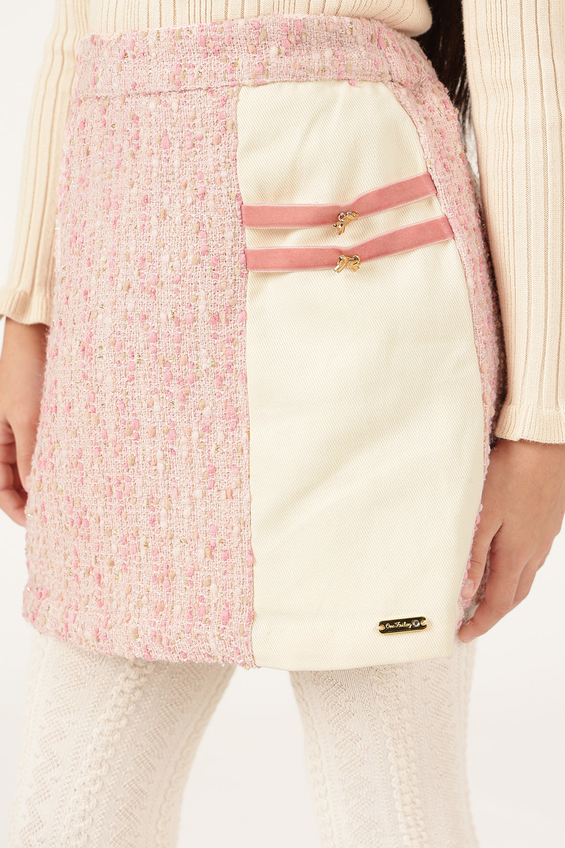 Girls Pink Check Woven Skirt