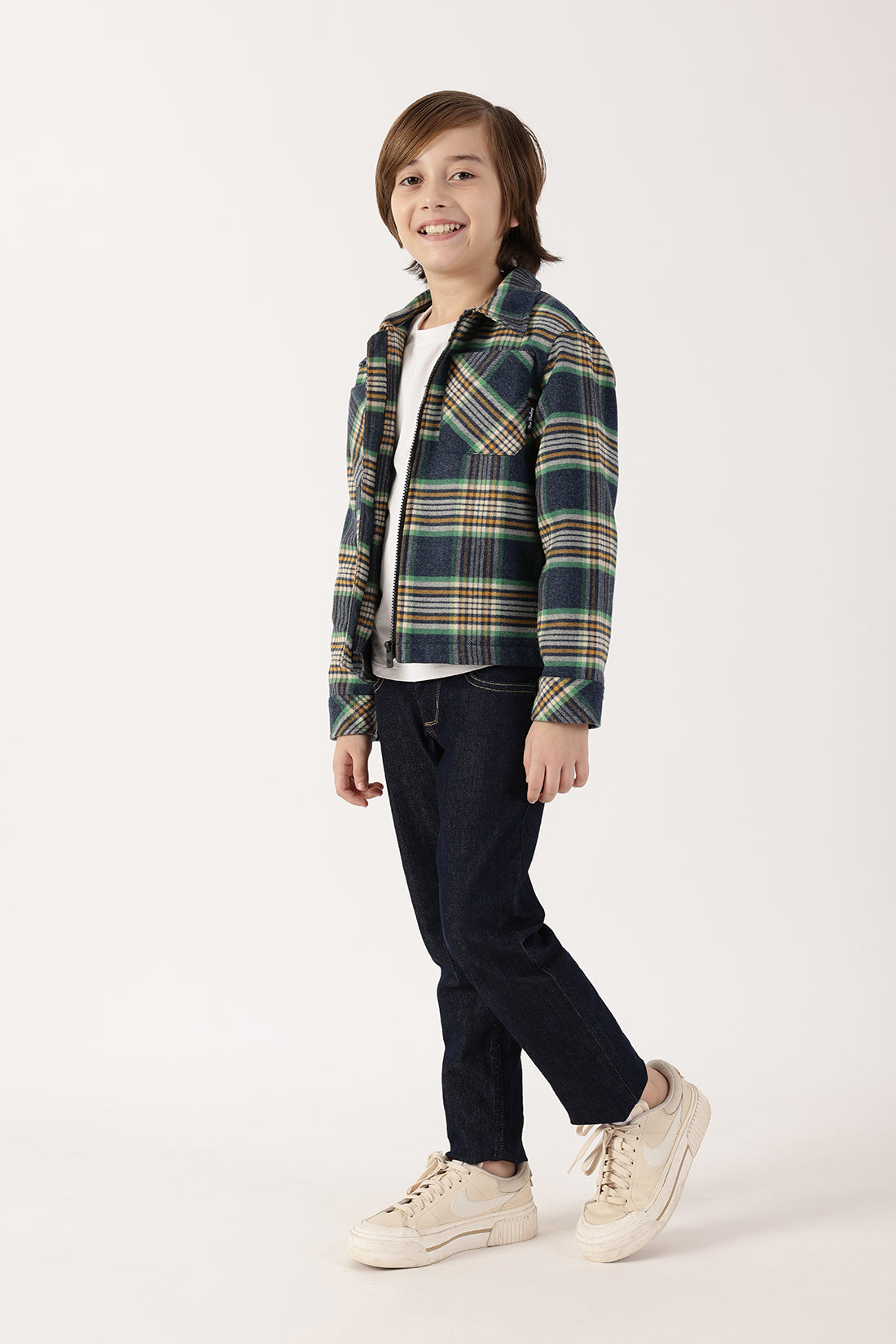 Boys Checked Polyester Embroidered Jacket