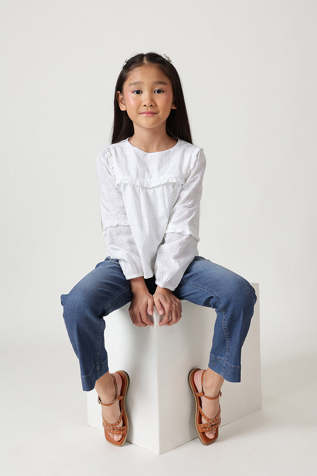 Girls White Regular Fit Full Sleeve Solid Tops By One Friday