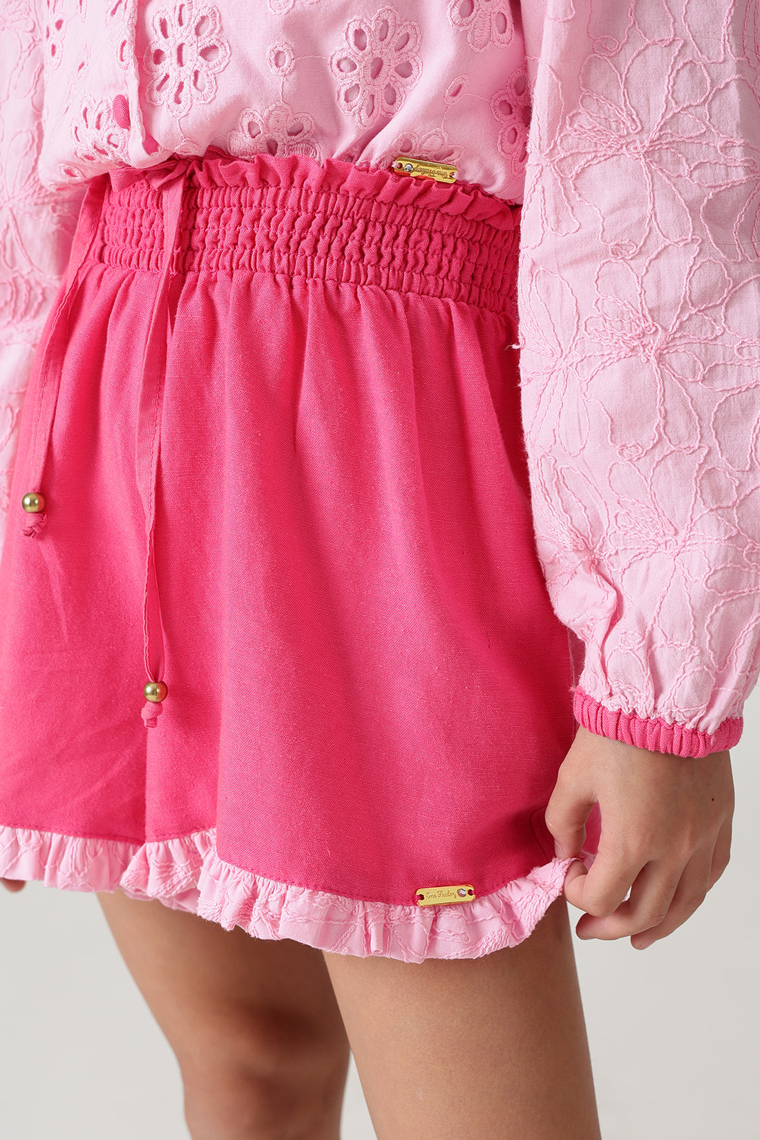 Girls Pink Regular Fit Solid Shorts