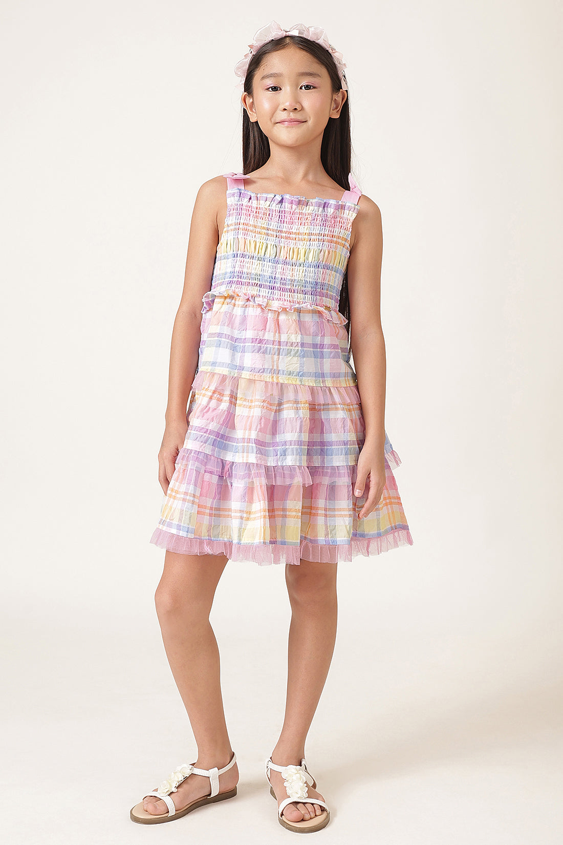 Girls Multi Seersucker Check Dress