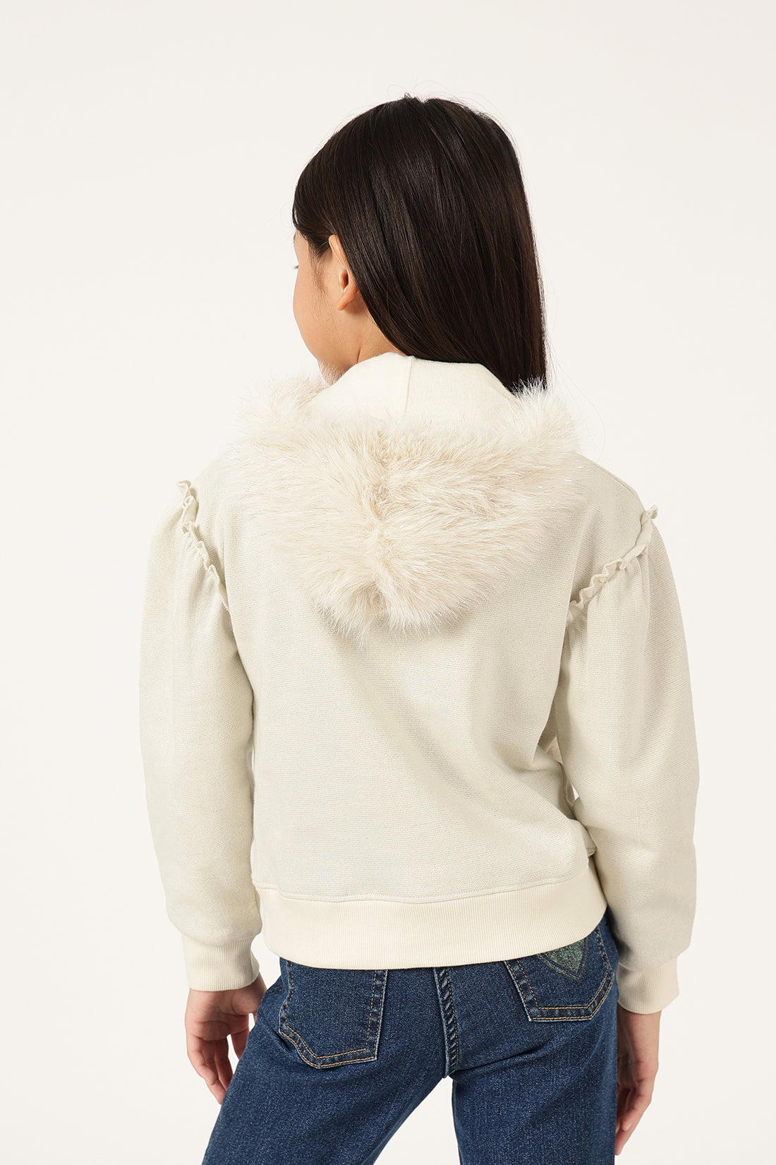 Girls Off White Hooded Full Sleeve Knit Hoody | One Friday