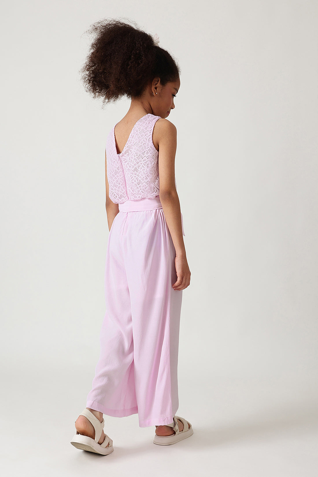 Girls Lavender Regular Sleeveless Laced Jumpsuit by One Friday