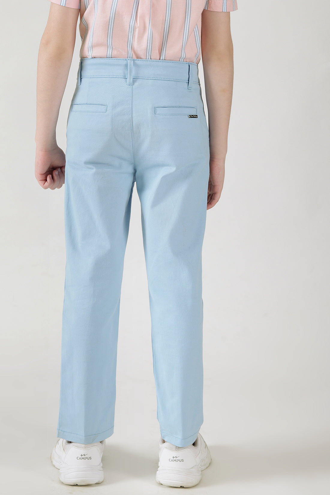 Boys Blue Regular Fit Solid Chinos by One Friday