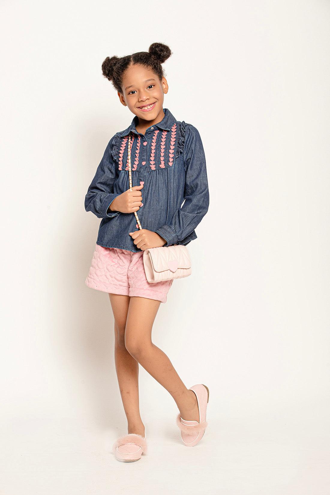 One Friday Varsity Chic Blue Shirt with Pink Hearts for Girls