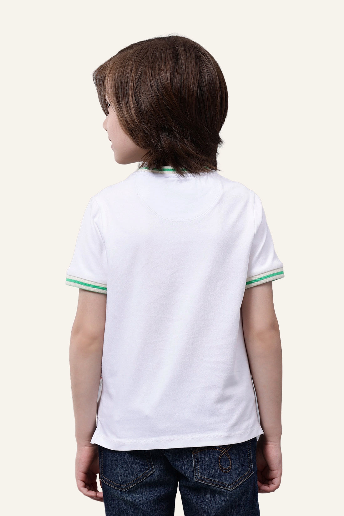 Boys 100% Cotton White Round Neck Embroidered T-shirt