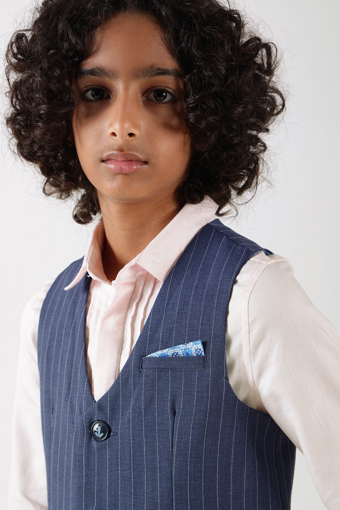Boys Blue Slim Fit Sleeveless Striped Waistcoat by One Friday