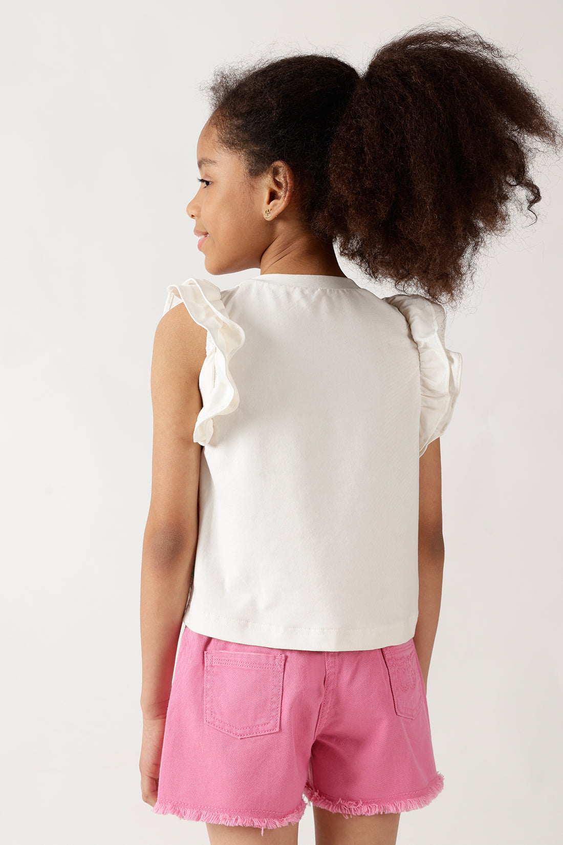 Girls Multicolor Solid Top with Frill Sleeves By Regular Fit - One Friday