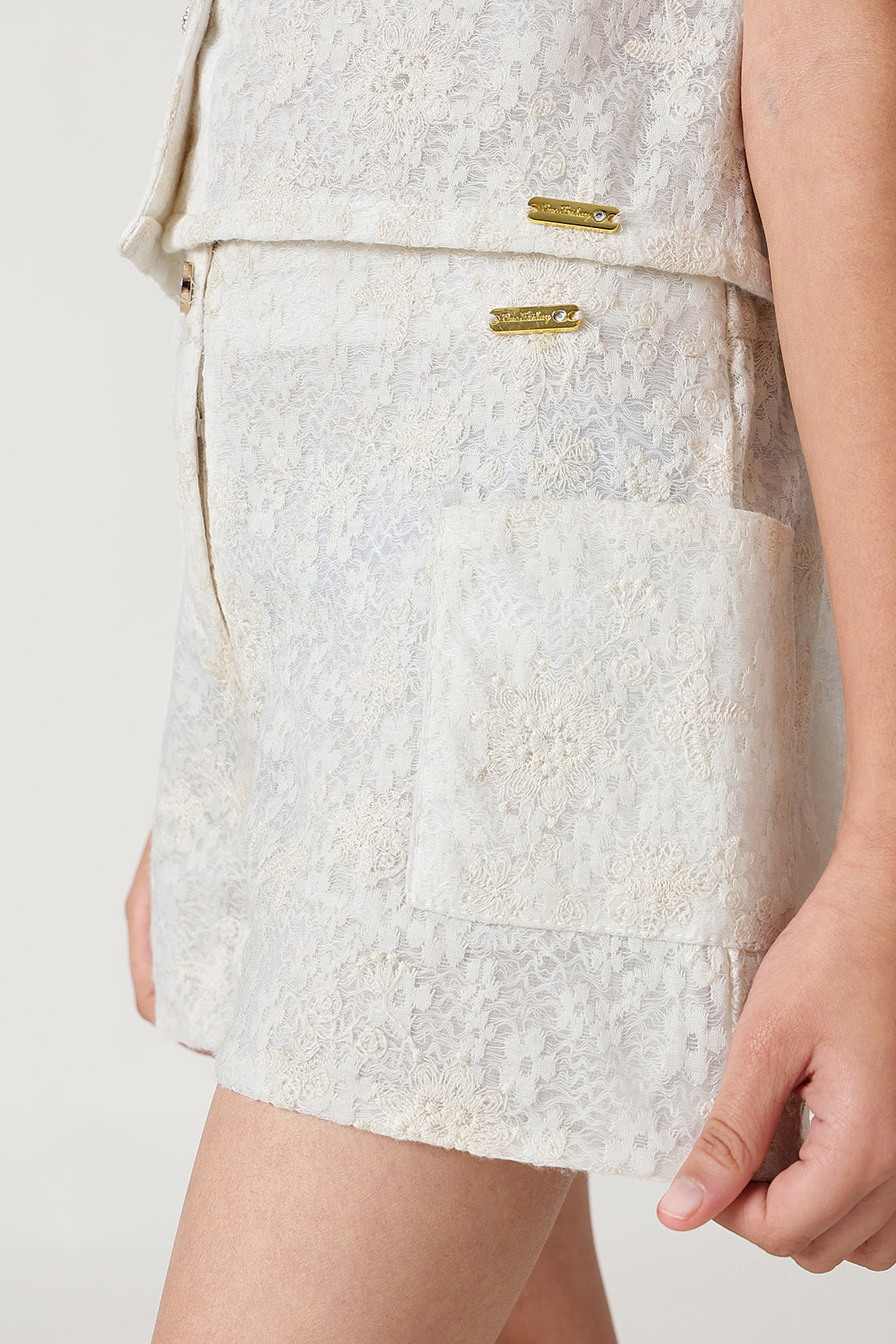 Girls Off-White Regular Fit Solid Shorts by One Friday