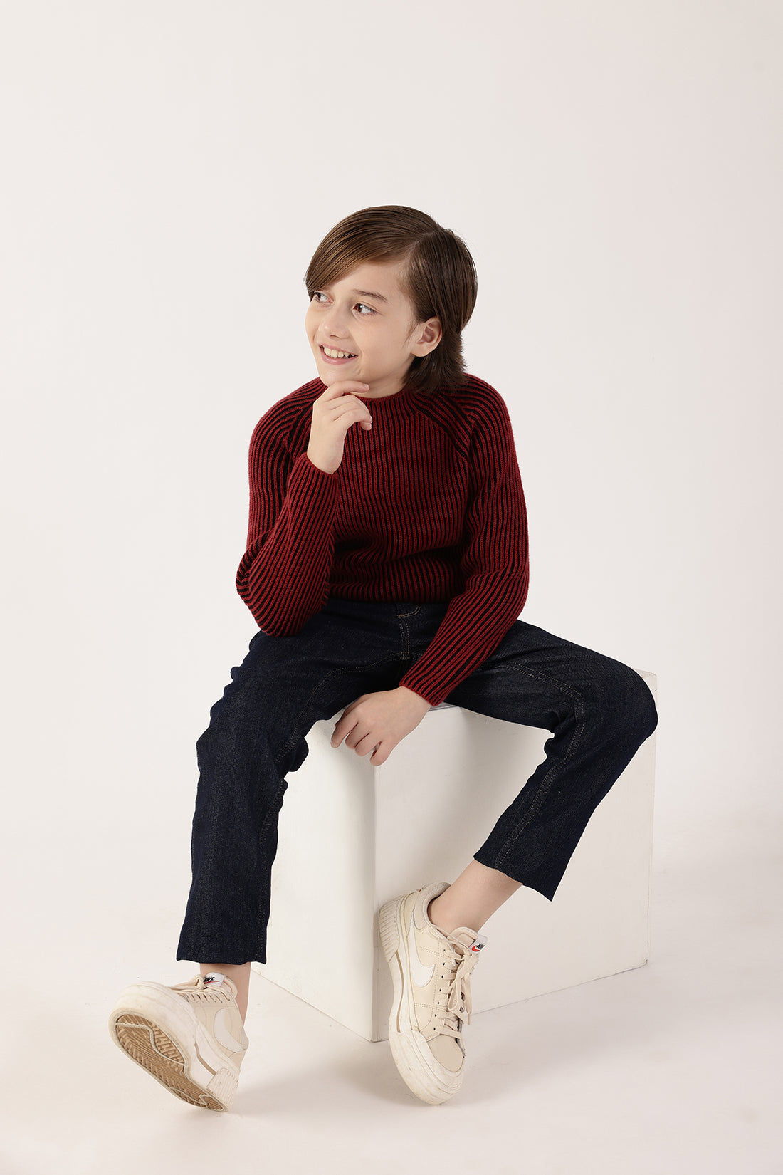 Boys Burgundy Sweater – Classic Round Neck Winter Knit | One Friday