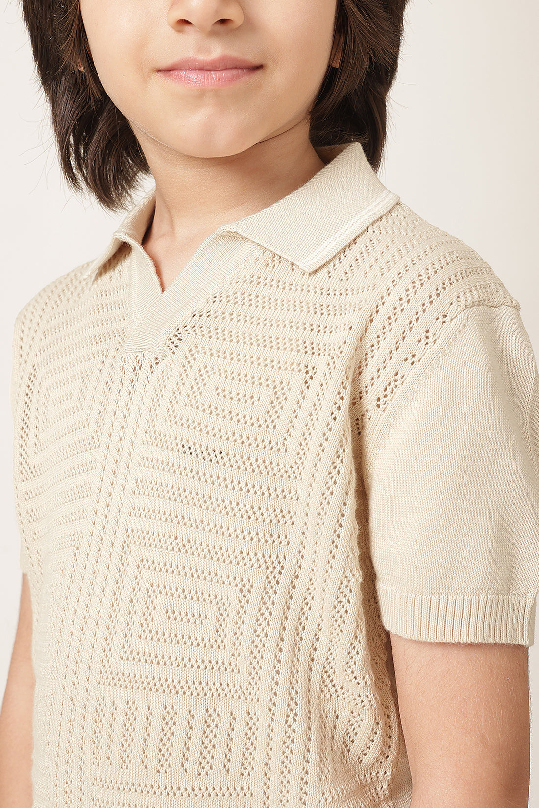 Boys Beige Solid Cotton Summer T-Shirt – Regular Fit