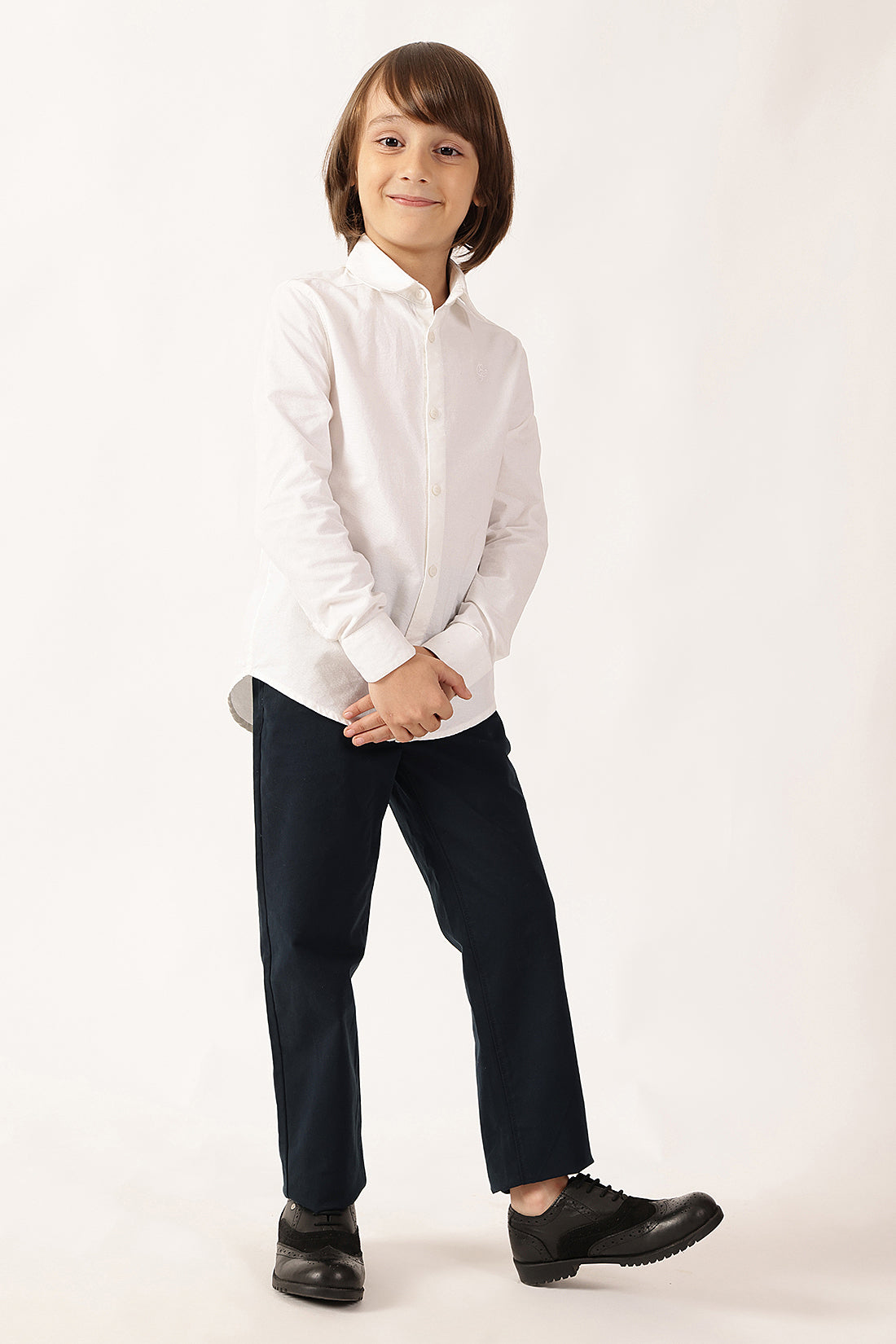 Boys Navy Blue Solid Stretch Trousers | One Friday
