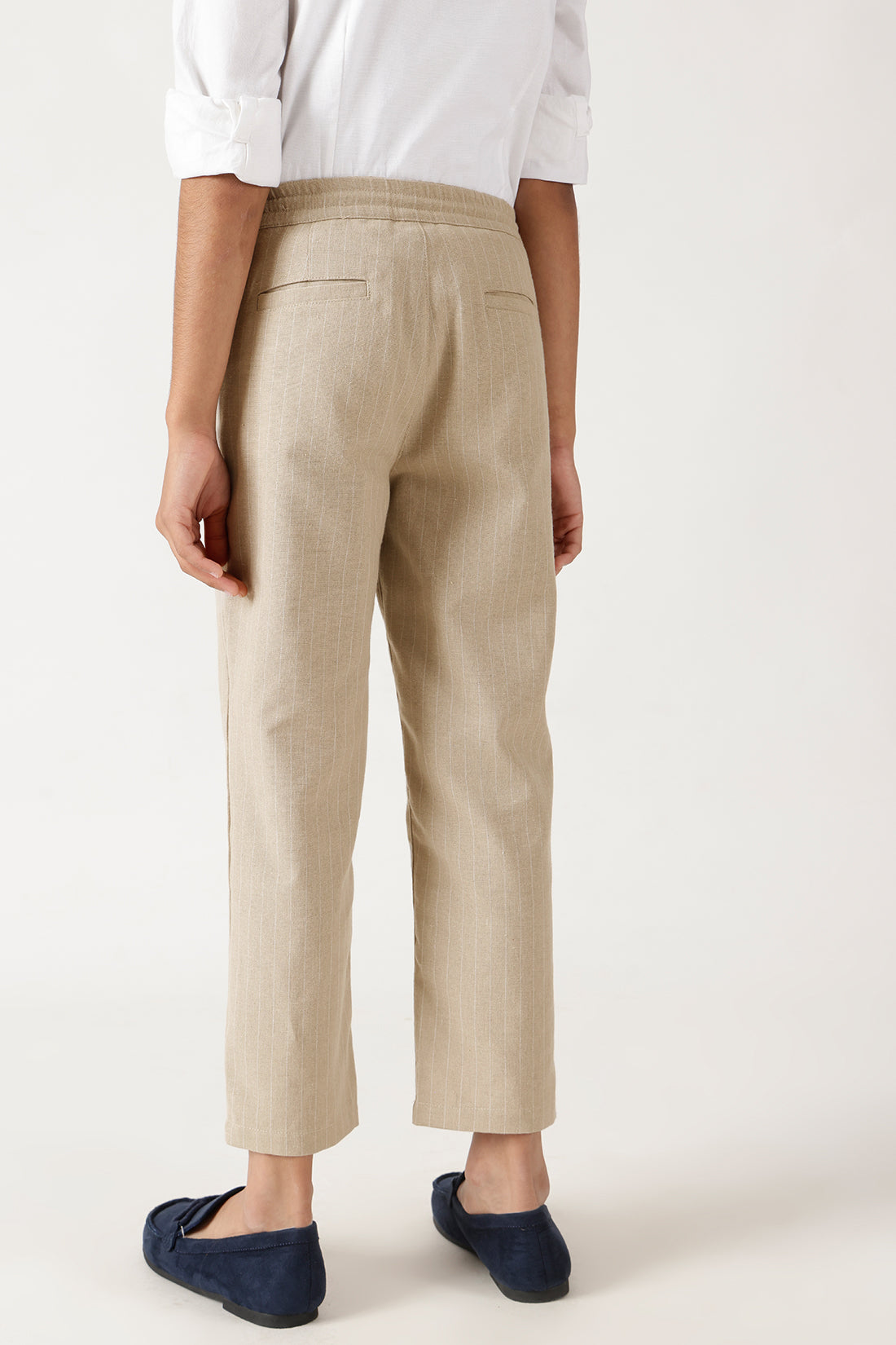 Boys Beige Slim Fit Solid Trouser by One Friday