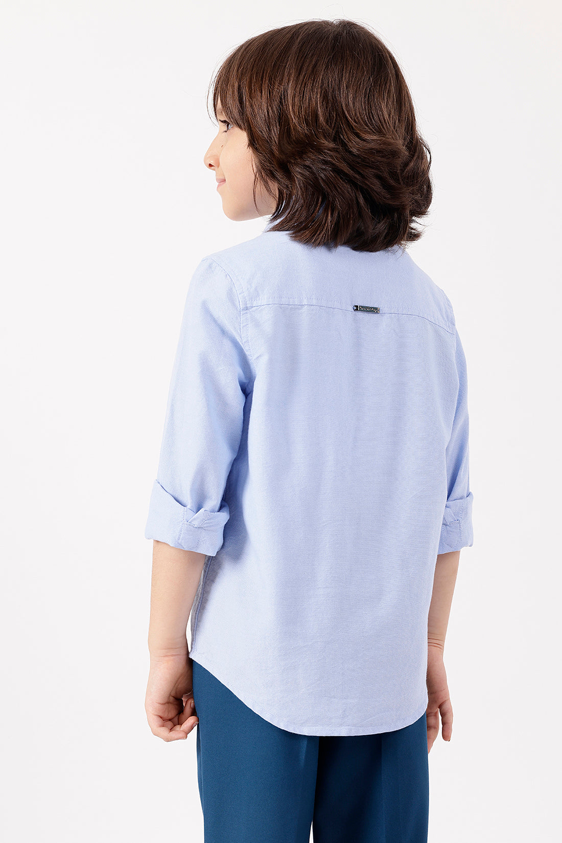 Boys’ Blue Solid Woven Shirt One Friday